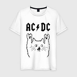 Футболка хлопковая мужская AC DC - rock cat, цвет: белый
