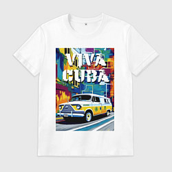 Футболка хлопковая мужская Viva Cuba - car - retro, цвет: белый