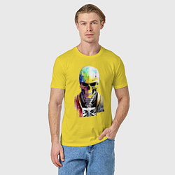 Футболка хлопковая мужская Skull - cyberpunk - watercolor, цвет: желтый — фото 2