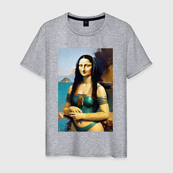Мужская футболка Мона Лиза на пляже - Биарриц - Франция