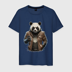 Футболка хлопковая мужская Крутая панда, цвет: тёмно-синий