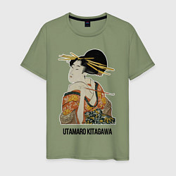 Мужская футболка Утамаро Китагава - картина Гейша с трубкой