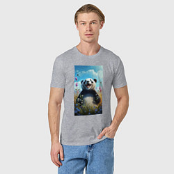 Футболка хлопковая мужская Довольная панда на природе, цвет: меланж — фото 2