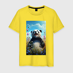 Мужская футболка Довольная панда на природе