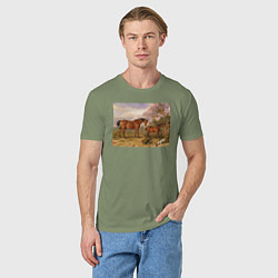 Футболка хлопковая мужская Две лошади и две собаки, цвет: авокадо — фото 2