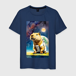 Мужская футболка Capybara brave astronaut - neural network