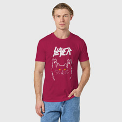 Футболка хлопковая мужская Slayer rock cat, цвет: маджента — фото 2