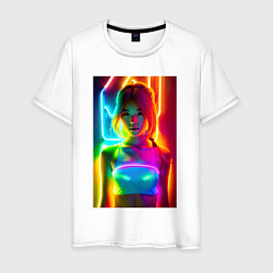 Мужская футболка Japanese girl - neon glow - neural network