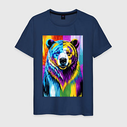 Футболка хлопковая мужская Морда медведя - поп-арт - нейросеть, цвет: тёмно-синий
