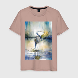 Мужская футболка Цапля на озере - акварель - нейросеть