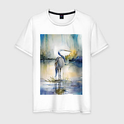 Мужская футболка Цапля на озере - акварель - нейросеть