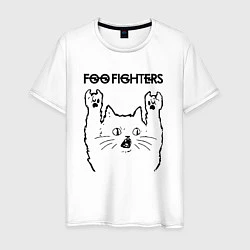 Футболка хлопковая мужская Foo Fighters - rock cat, цвет: белый