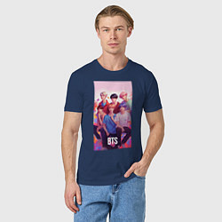 Футболка хлопковая мужская BTS art anime style, цвет: тёмно-синий — фото 2