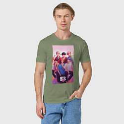 Футболка хлопковая мужская BTS art anime style, цвет: авокадо — фото 2
