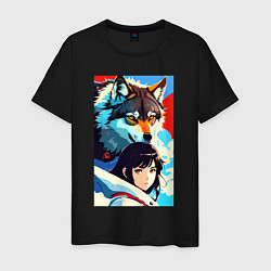 Мужская футболка Девочка и волк - аниме - нейросеть
