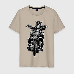 Футболка хлопковая мужская Skull biker with beer, цвет: миндальный