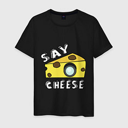 Футболка хлопковая мужская Say cheese, цвет: черный