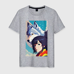 Мужская футболка Girl and wolf - anime - neural network -art