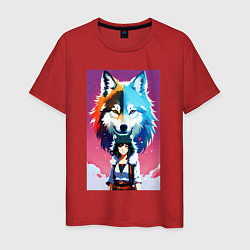 Мужская футболка Cute girl and wolf - anime - neural network