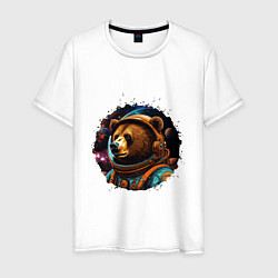 Футболка хлопковая мужская Медведь космонавт, цвет: белый