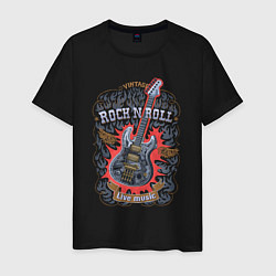 Мужская футболка Рок-н-ролл с гитарой стимпанк в огне