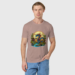 Футболка хлопковая мужская Синий дракон у реки, цвет: пыльно-розовый — фото 2