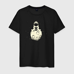 Футболка хлопковая мужская Лунный космонавт, цвет: черный