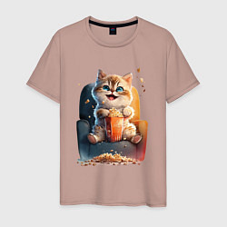 Мужская футболка Веселый котик с попкорном