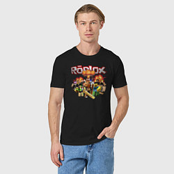 Футболка хлопковая мужская Роблокс на фоне взрыва roblox, цвет: черный — фото 2