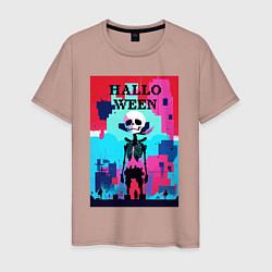 Футболка хлопковая мужская Funny skeleton - pop art - pixels halloween, цвет: пыльно-розовый