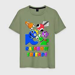 Футболка хлопковая мужская Rainbow Friends персонажи, цвет: авокадо