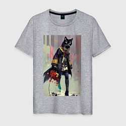 Футболка хлопковая мужская Чёрная кисуля - городская модница - живопись, цвет: меланж