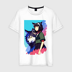 Мужская футболка Девчонка со своим другом волком - аниме
