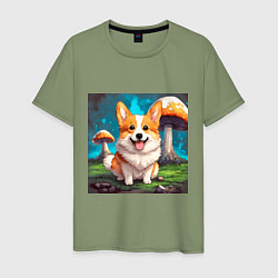 Мужская футболка Корги под грибами