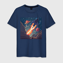 Мужская футболка Ракета летит по звездному небу