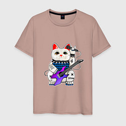 Мужская футболка Рок кот нэко с микрофоном и гитарой