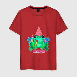 Мужская футболка Лягушка в колпаке в цветах