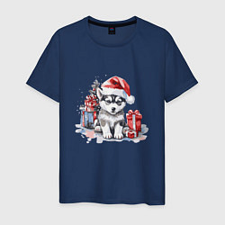 Мужская футболка Новогодний щенок с подарками