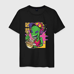 Мужская футболка The alien eats noodles
