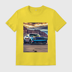 Футболка хлопковая мужская Авто Додж Челленджер, цвет: желтый