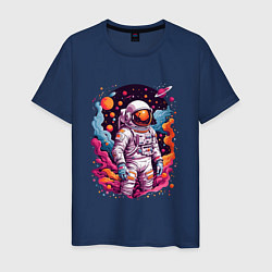 Мужская футболка Космонавт в открытом космосе среди планет