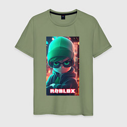 Мужская футболка Роблокс в зеленой шапке