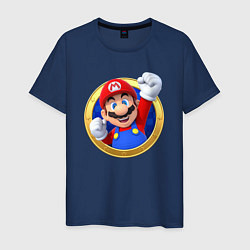 Футболка хлопковая мужская Марио значок, цвет: тёмно-синий