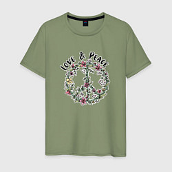 Мужская футболка Хиппи знак мира цветочный пастельный peace and lov