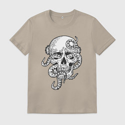 Футболка хлопковая мужская Skull octopus, цвет: миндальный