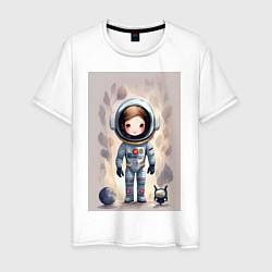 Футболка хлопковая мужская Милый маленький космонавт - нейросеть, цвет: белый