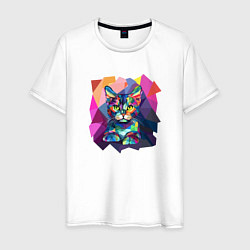 Мужская футболка Кот в стиле полигональном