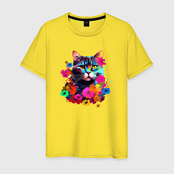 Мужская футболка Котик в цветах - нейросеть