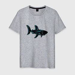 Футболка хлопковая мужская Неоновая акула с узором, цвет: меланж