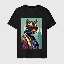 Мужская футболка Чувак-тигр в тёмных очках - босс - нейросеть